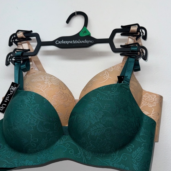 🔥Catherine Malandrino Teal and Beige Lace Bra Set 2 pack Sz 34B push-up  New - Picture 1 of 5